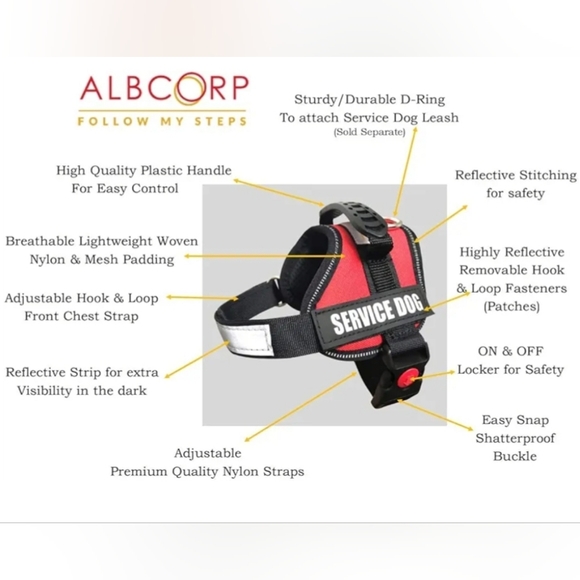 Albcorp Reflective Therapy Dog Harness Adjustable Straps Removable Patches, XS - Picture 3 of 12
